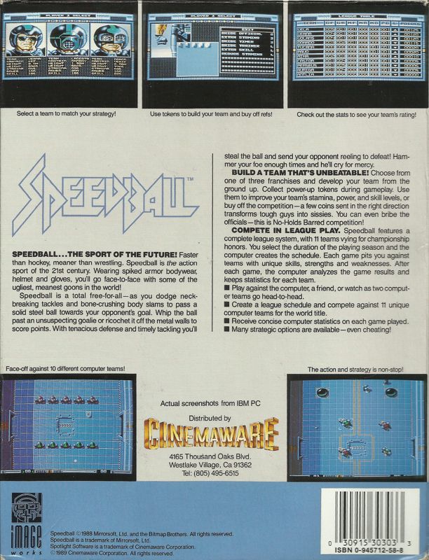 Back Cover for Speedball (DOS)