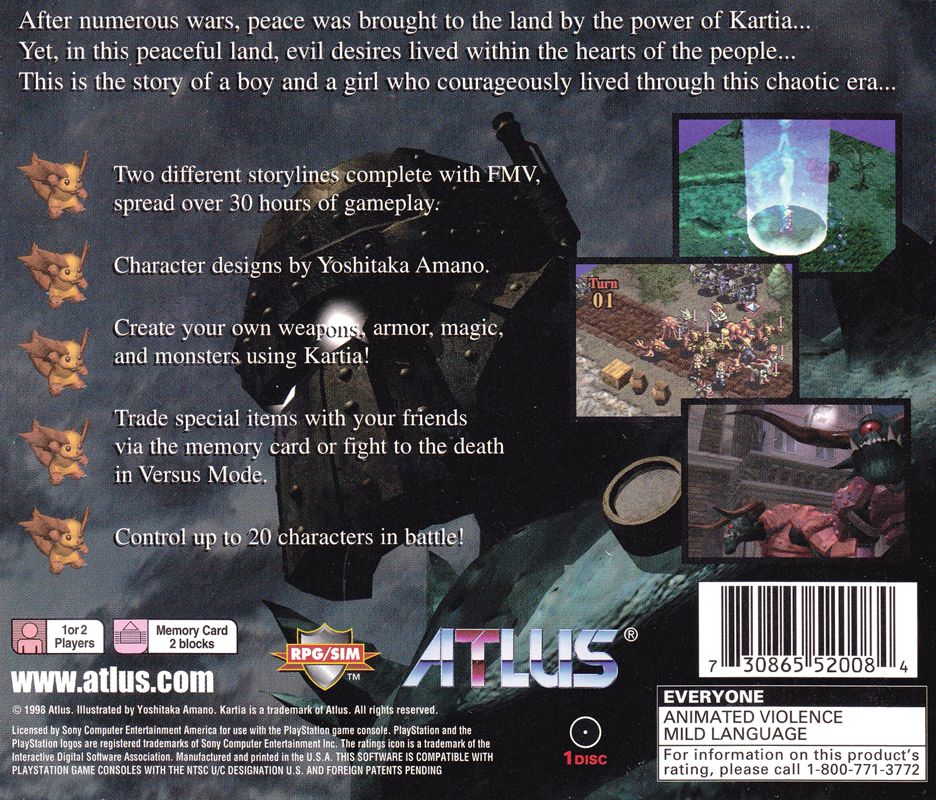 Back Cover for Kartia: The Word of Fate (PlayStation)