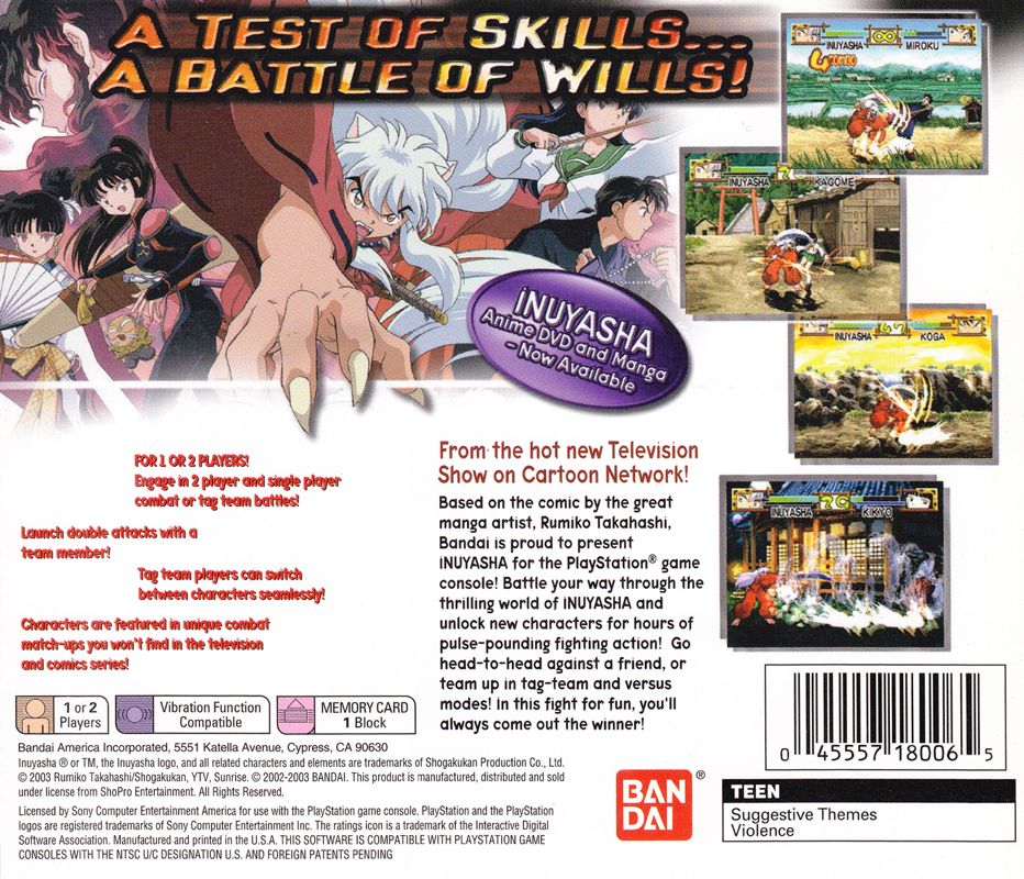 Back Cover for InuYasha: A Feudal Fairy Tale (PlayStation)