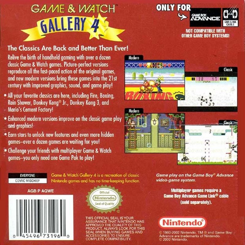 Back Cover for Game & Watch Gallery 4 (Game Boy Advance)