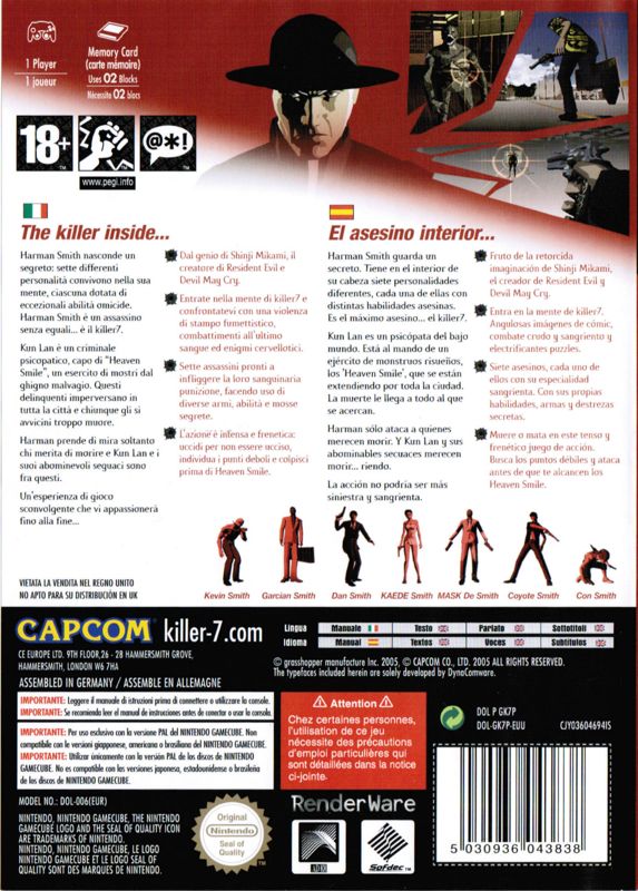 Back Cover for Killer7 (GameCube)