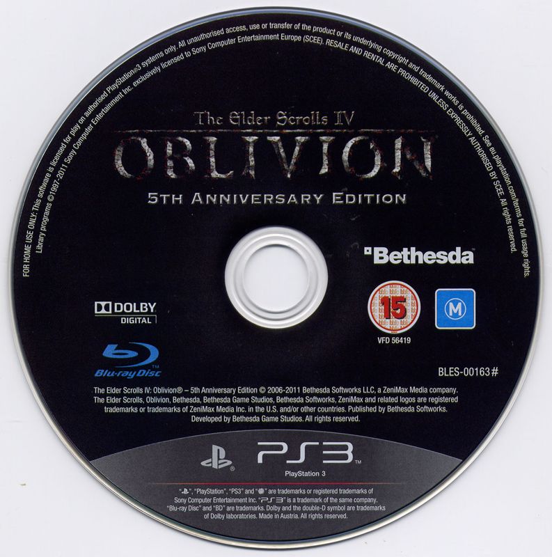 Media for The Elder Scrolls IV: Oblivion - 5th Anniversary Edition (PlayStation 3): Game Disc