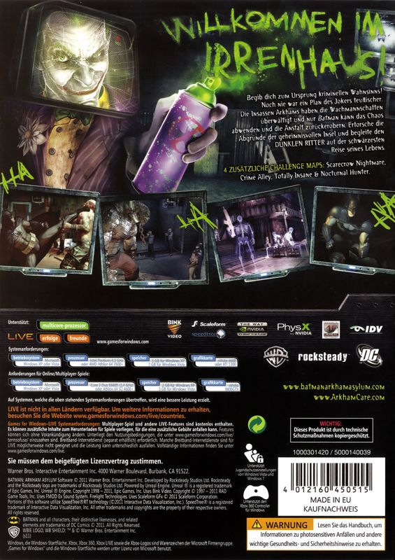 Other for Batman: Arkham Asylum - Game of the Year Edition (Windows) (Software Pyramide release): Keep Case - Back