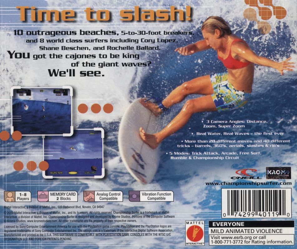 Back Cover for Championship Surfer (PlayStation)