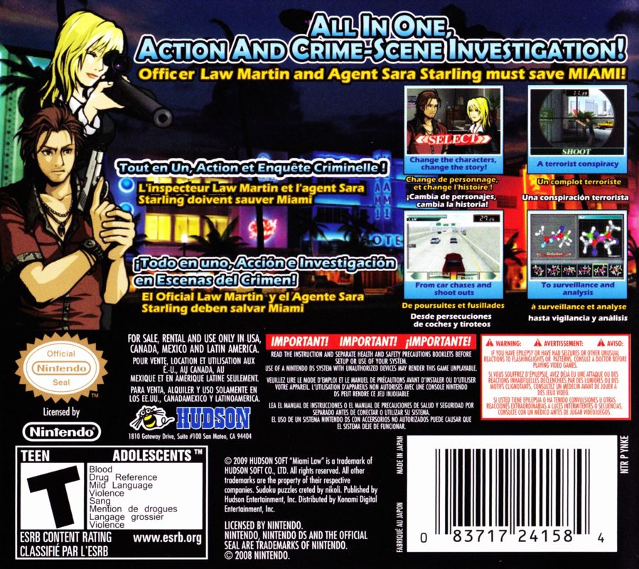 Back Cover for Miami Law (Nintendo DS)