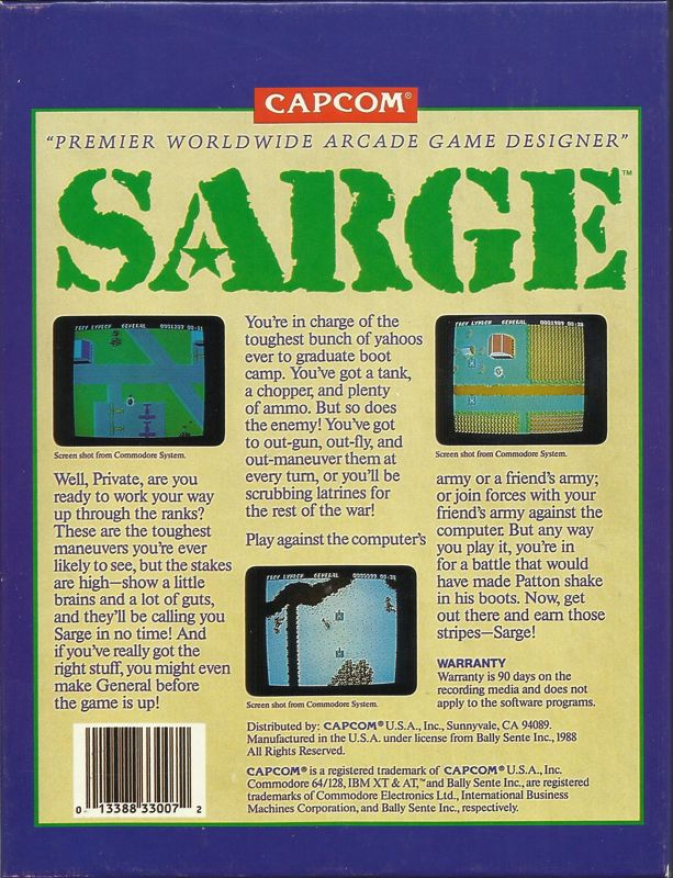 Back Cover for Sarge (DOS) (5.25" disk version (1991 re-release))