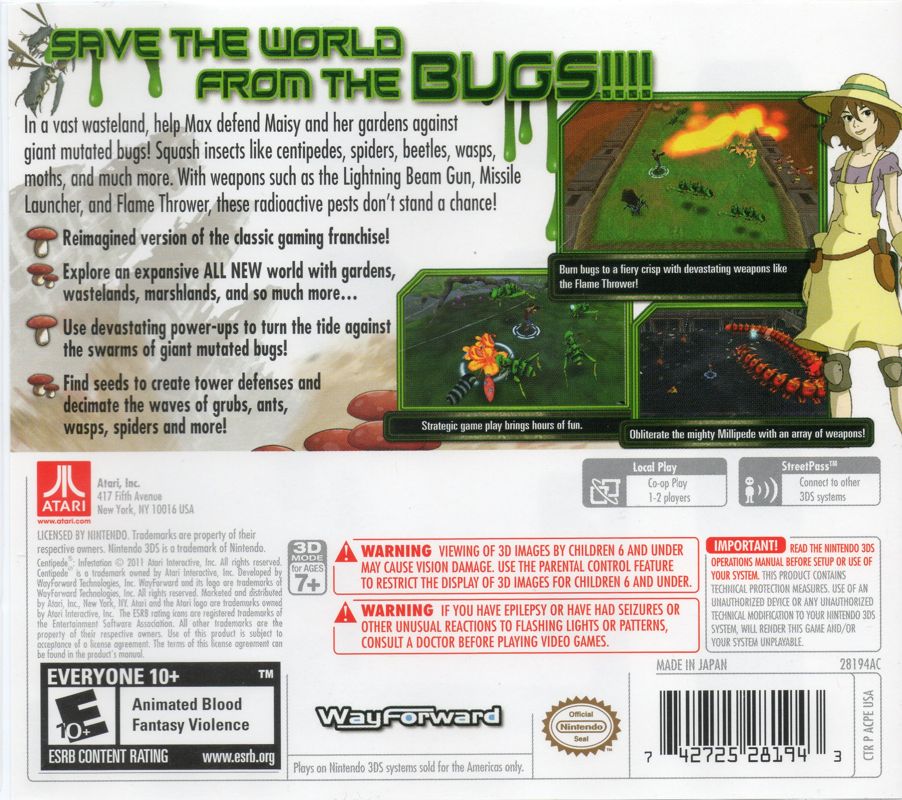 Back Cover for Centipede: Infestation (Nintendo 3DS)