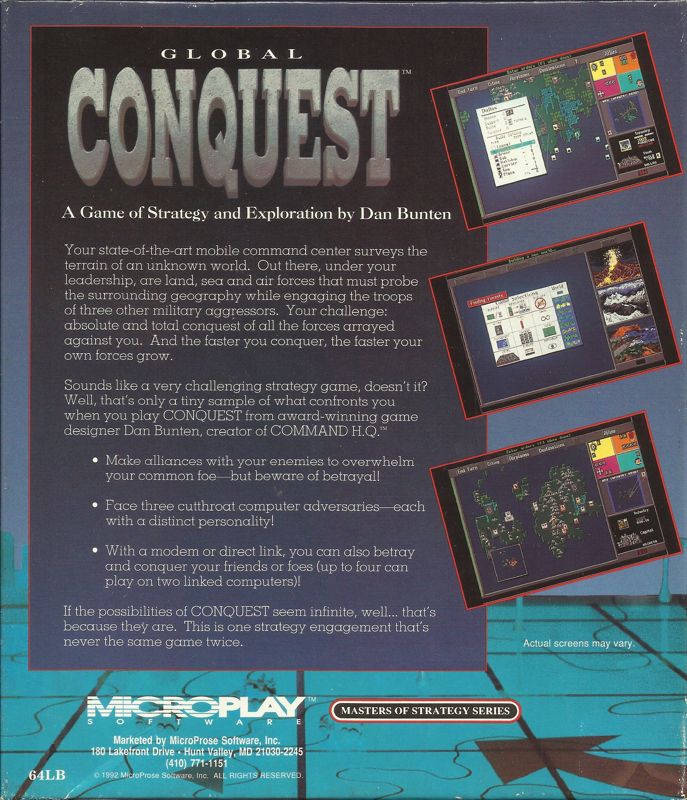 Back Cover for Global Conquest (DOS) (5.25" Release)