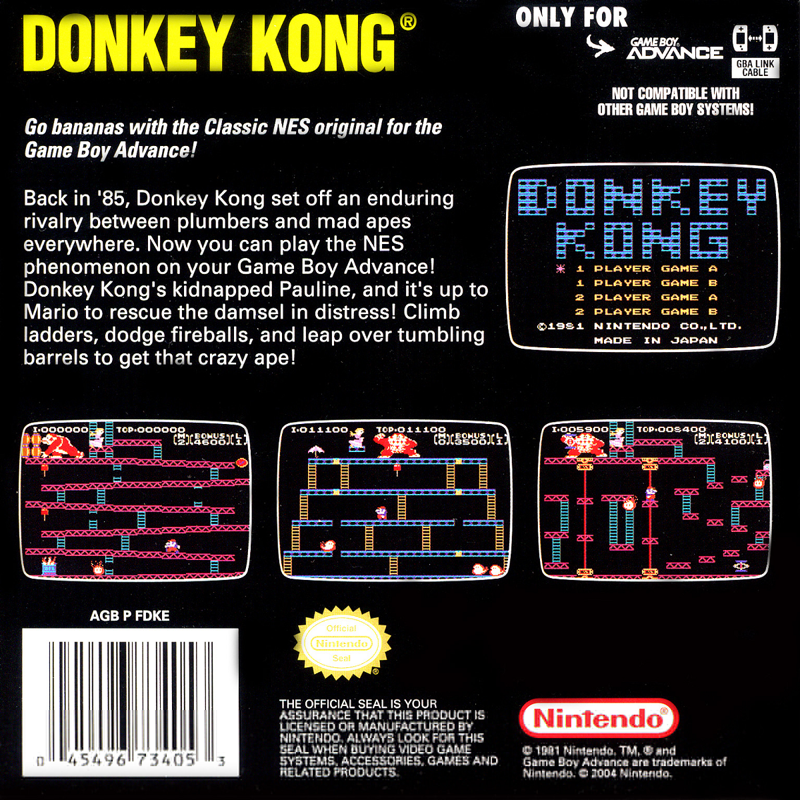 Back Cover for Donkey Kong (Game Boy Advance)