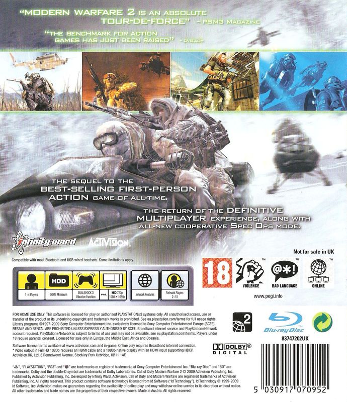 Back Cover for Call of Duty: Modern Warfare 2 (PlayStation 3)