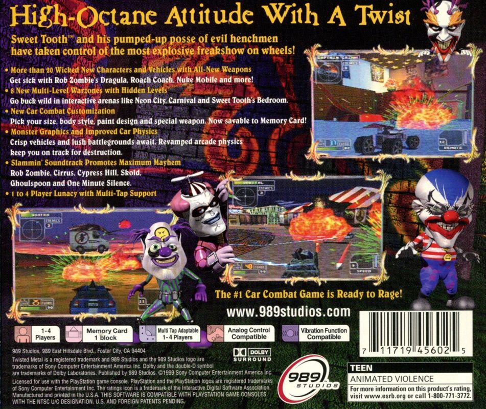 Back Cover for Twisted Metal 4 (PlayStation)