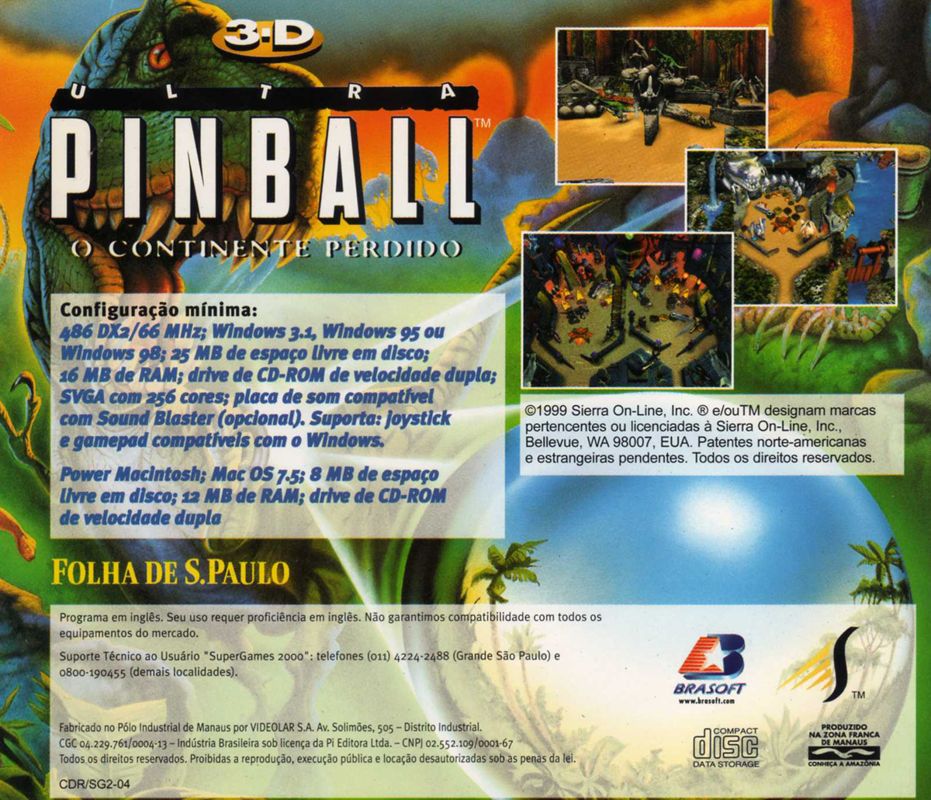 Back Cover for 3-D Ultra Pinball: The Lost Continent (Windows and Windows 3.x) (Super Games 2000 (Folha de S.Paulo))