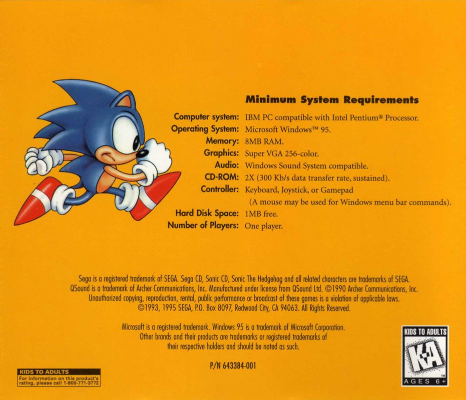 Back Cover for Sonic CD (Windows)