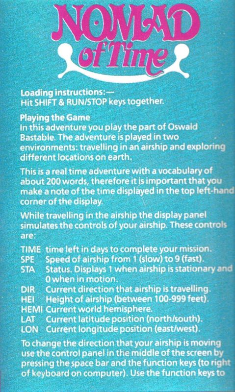 Inside Cover for Nomad of Time (Commodore 64) (Alternative Software re-release (1988))