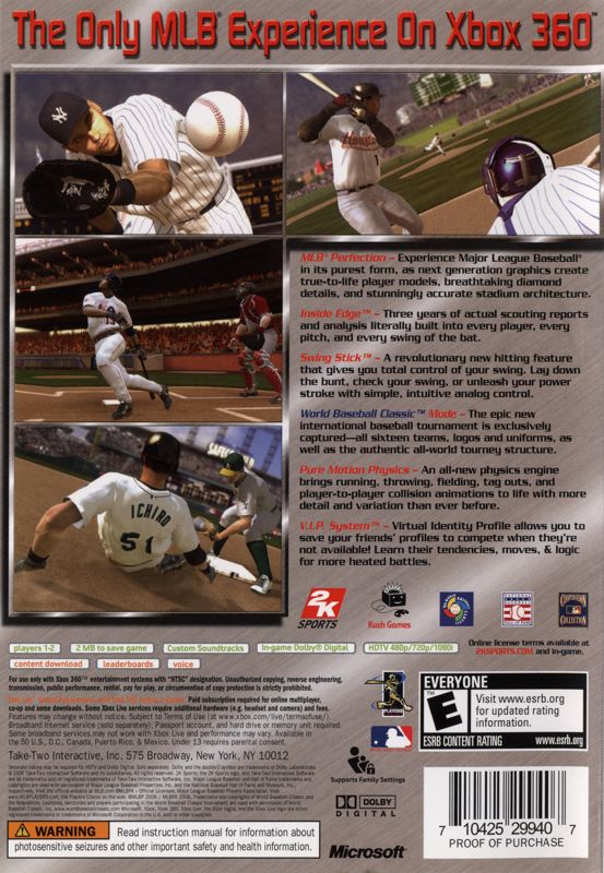Back Cover for Major League Baseball 2K6 (Xbox 360)
