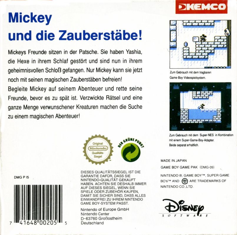 Back Cover for Mickey Mouse: Magic Wands! (Game Boy)