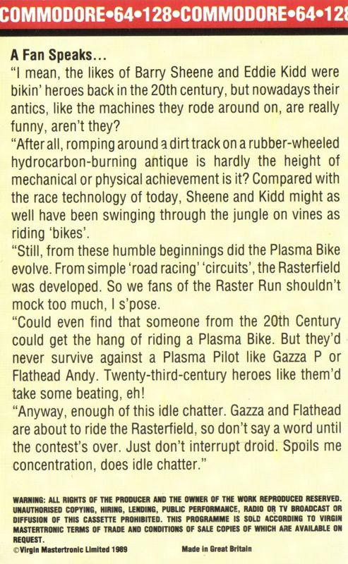 Inside Cover for Raster Runner (Commodore 64)