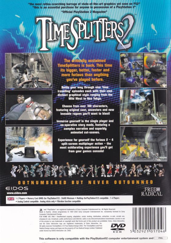 Back Cover for TimeSplitters 2 (PlayStation 2) (Alternate disc with no USK rating )