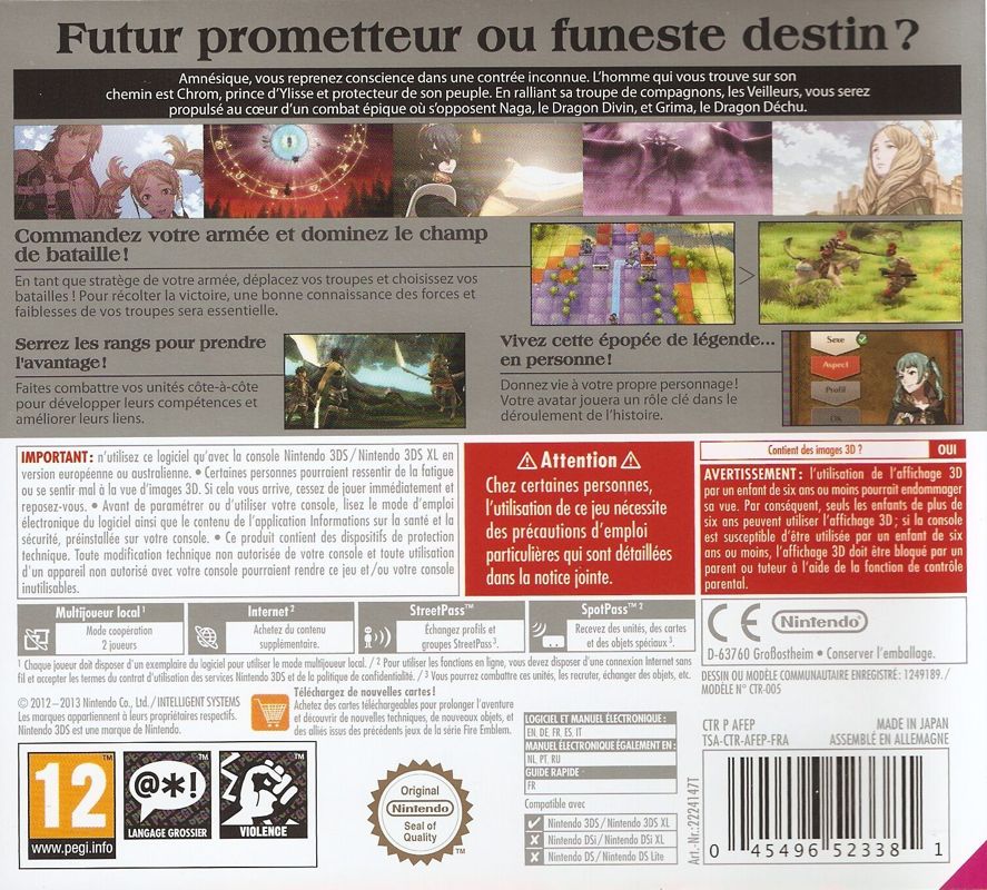 Back Cover for Fire Emblem: Awakening (Nintendo 3DS)