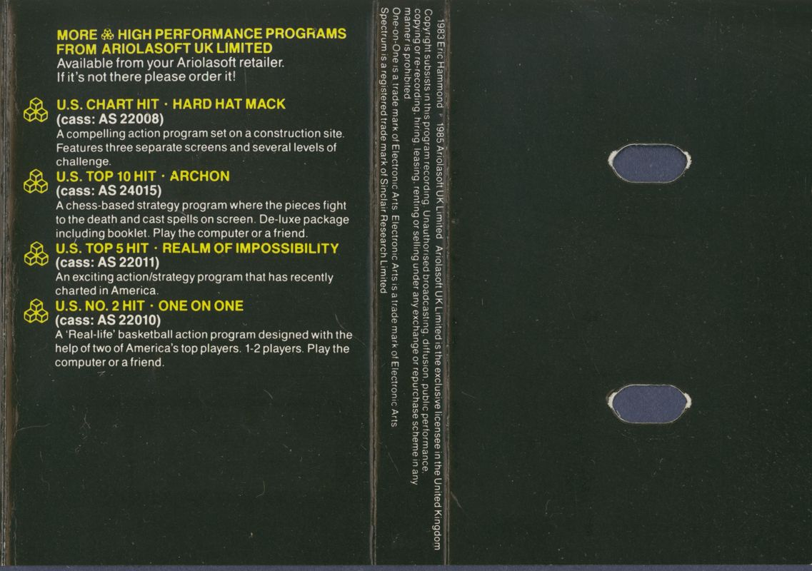 Inside Cover for One-on-One (ZX Spectrum)