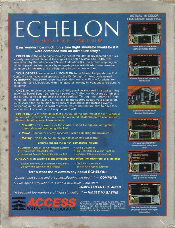 Back Cover for Echelon (DOS) (5.25" Original Release)