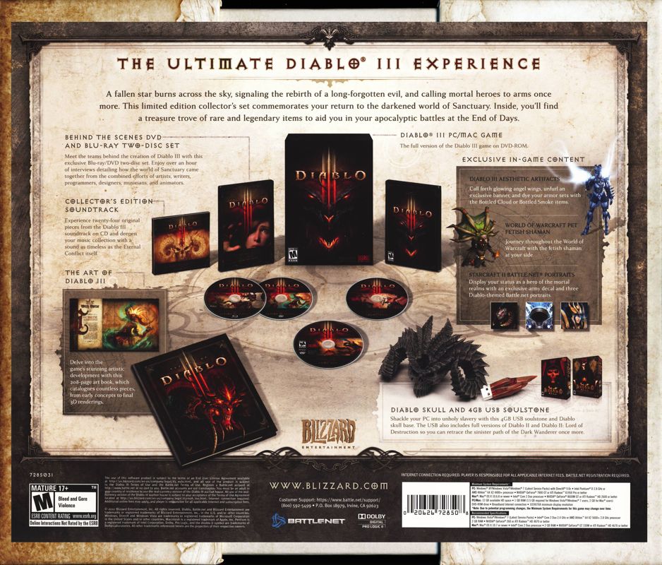 Back Cover for Diablo III (Collector's Edition) (Macintosh and Windows)