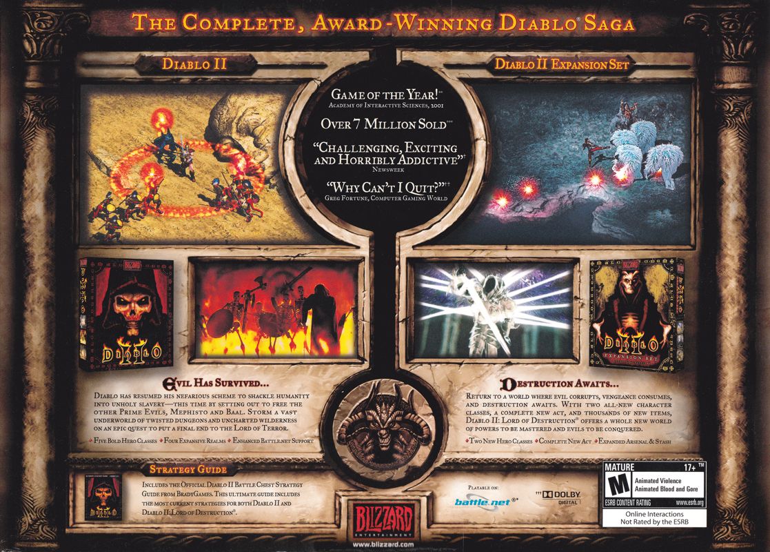 Back Cover for Diablo: Battle Chest (Macintosh and Windows) (Diablo II + Expansion set only)