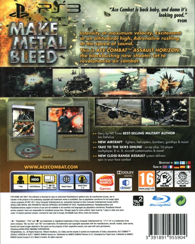 Back Cover for Ace Combat: Assault Horizon (Limited Edition) (PlayStation 3)