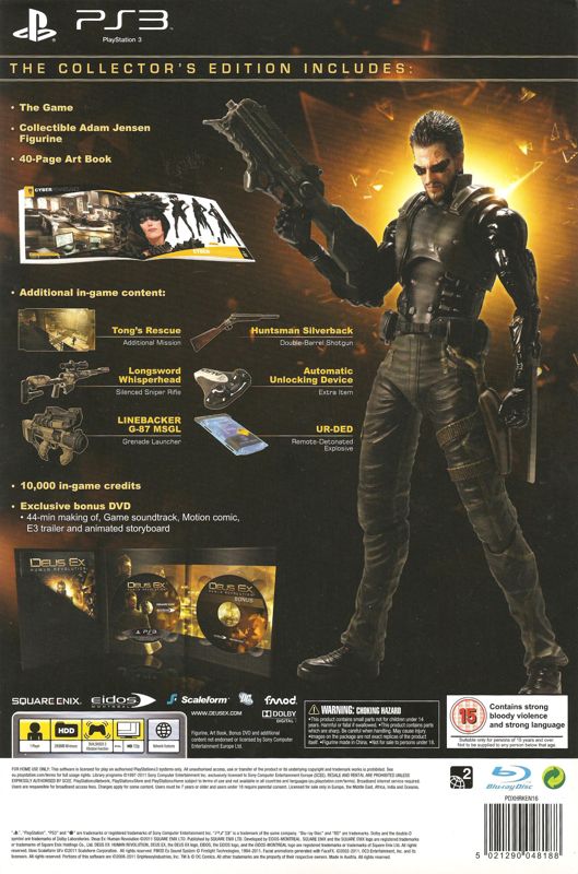Back Cover for Deus Ex: Human Revolution (Collector's Edition) (PlayStation 3)