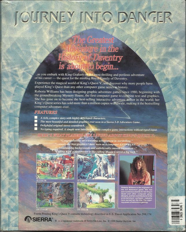 Back Cover for King's Quest V: Absence Makes the Heart Go Yonder! (DOS) (5.25" VGA 256 color version (with Sierra demo disk))