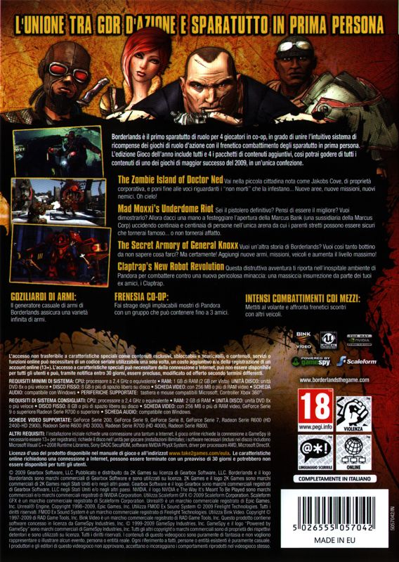 Back Cover for Borderlands: Game of the Year Edition (Windows)
