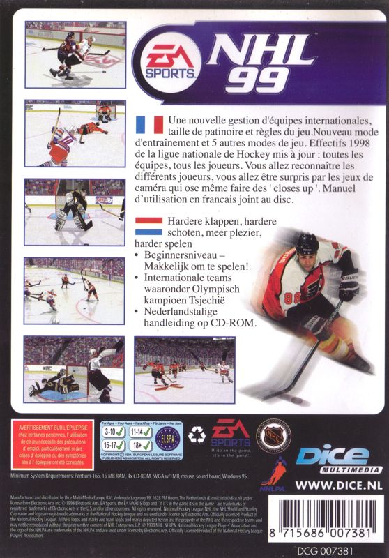 Back Cover for NHL 99 (Windows) (Dice Multimedia release)