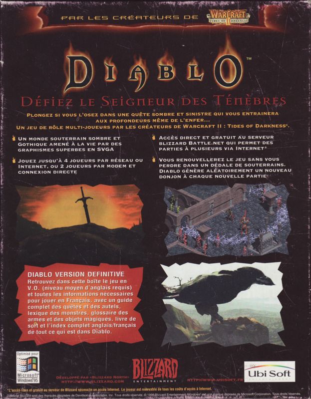 Back Cover for Diablo (Windows) (2nd Ubi Soft release (includes a booklet with French translation of all in-game texts))