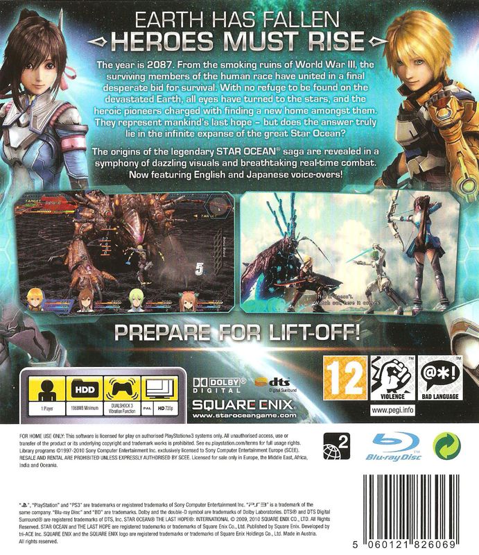 Back Cover for Star Ocean: The Last Hope - International (PlayStation 3)