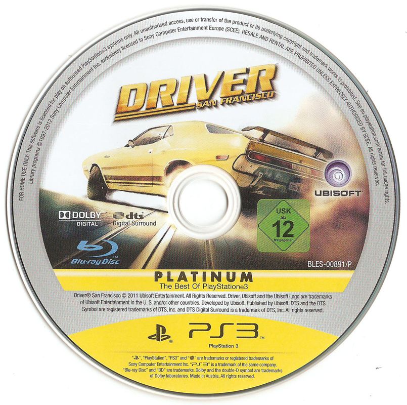 Media for Driver: San Francisco (PlayStation 3) (Platinum release)