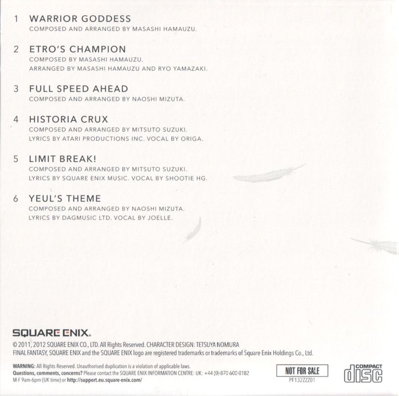 Soundtrack for Final Fantasy XIII-2 (Limited Collector's Edition) (PlayStation 3): Sleeve - Back