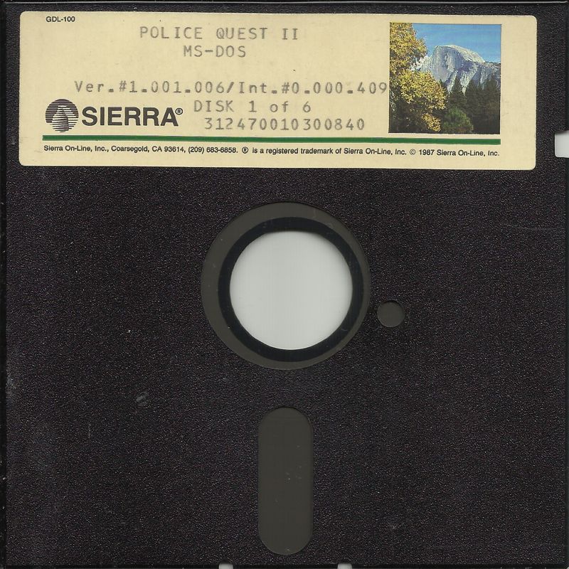 Media for Police Quest 2: The Vengeance (DOS) (Dual Media Release (ver #1.001.006 / Int #0.000.409)): Disk (1/6)
