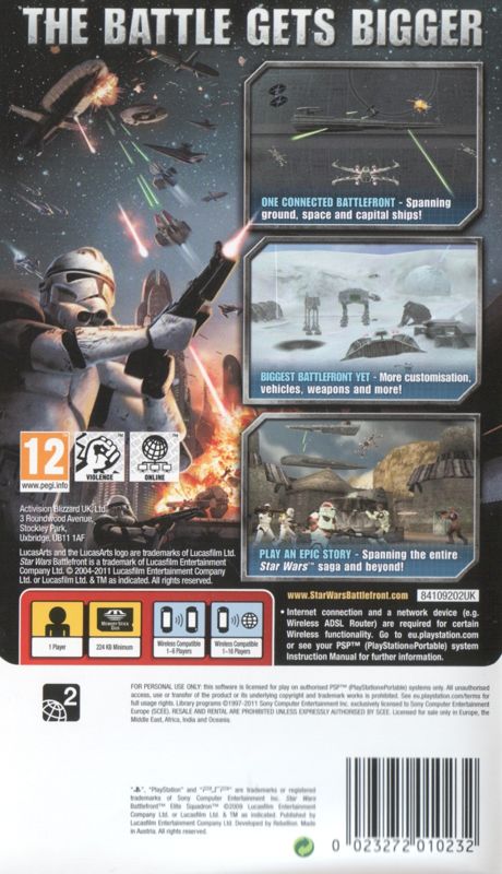 Back Cover for Star Wars: Battlefront - Elite Squadron (PSP) (PSP Essentials release)