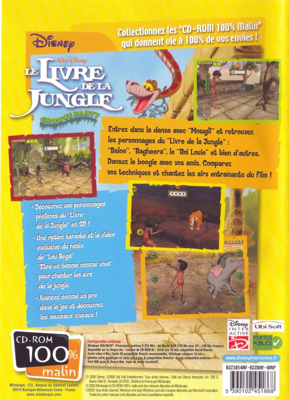 Back Cover for Walt Disney's The Jungle Book: Rhythm n' Groove (Windows) (CD-ROM 100% Malin release (Mindscape 2003))