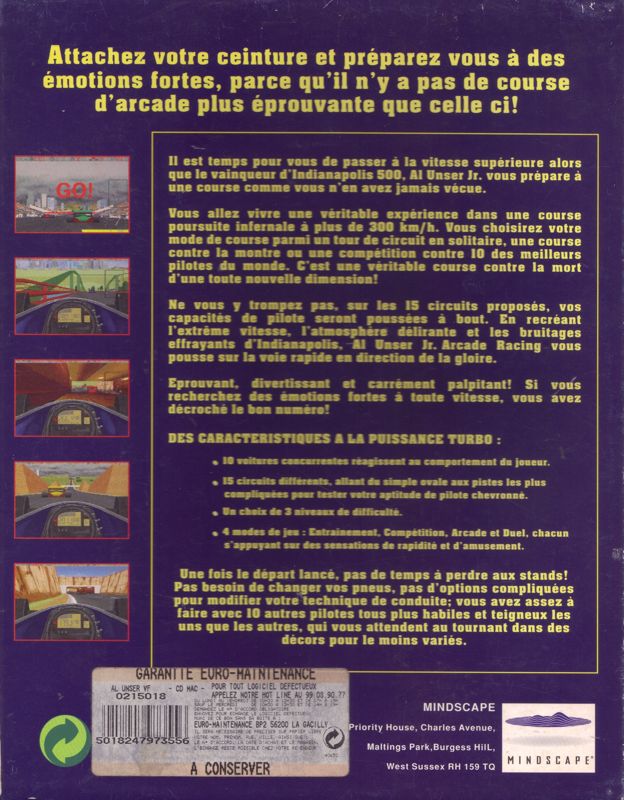 Back Cover for Al Unser, Jr. Arcade Racing (Windows and Windows 3.x)