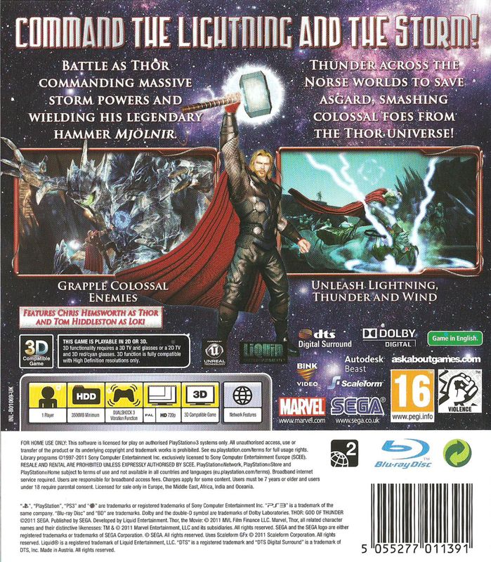 Back Cover for Thor: God of Thunder (PlayStation 3)