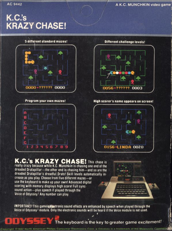 Back Cover for K.C.'s Krazy Chase! (Odyssey 2)
