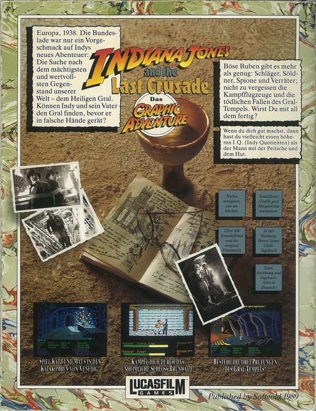 Back Cover for Indiana Jones and the Last Crusade: The Graphic Adventure (Amiga)