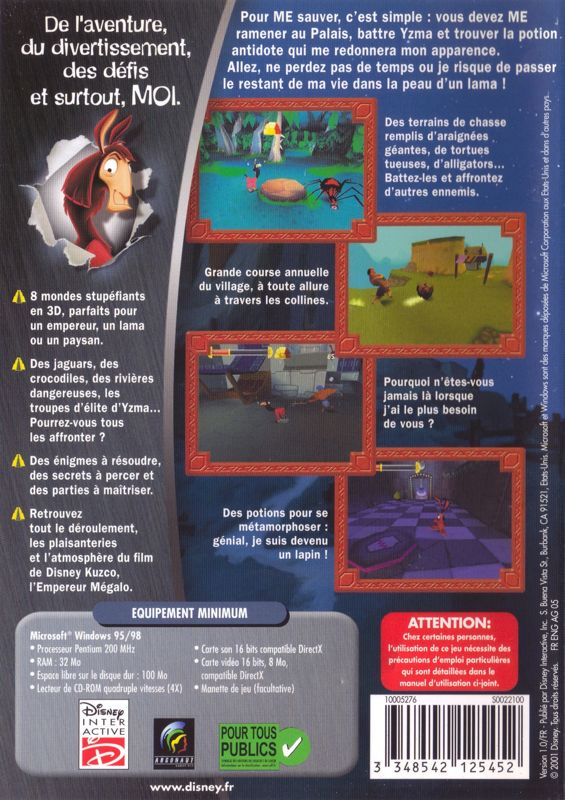 Back Cover for Disney's The Emperor's New Groove (Windows)