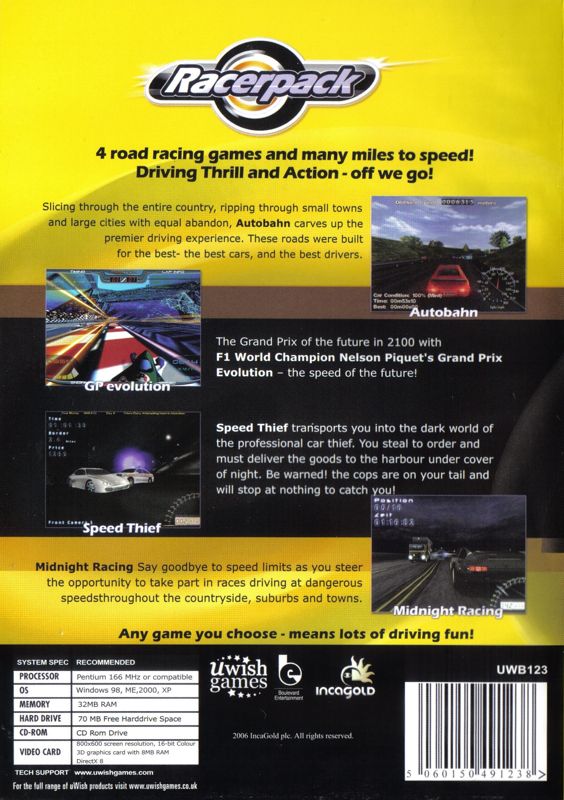 Back Cover for Racerpack (Windows)