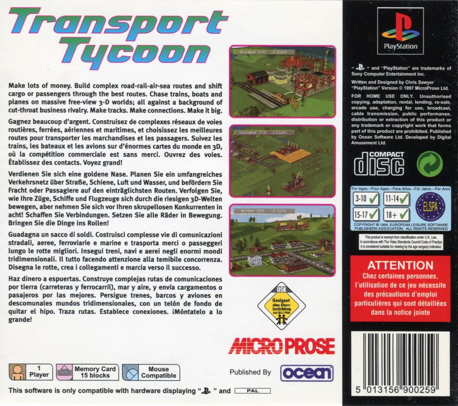 Back Cover for Transport Tycoon (PlayStation)
