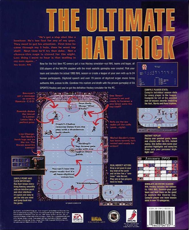 Back Cover for NHL Hockey (DOS)