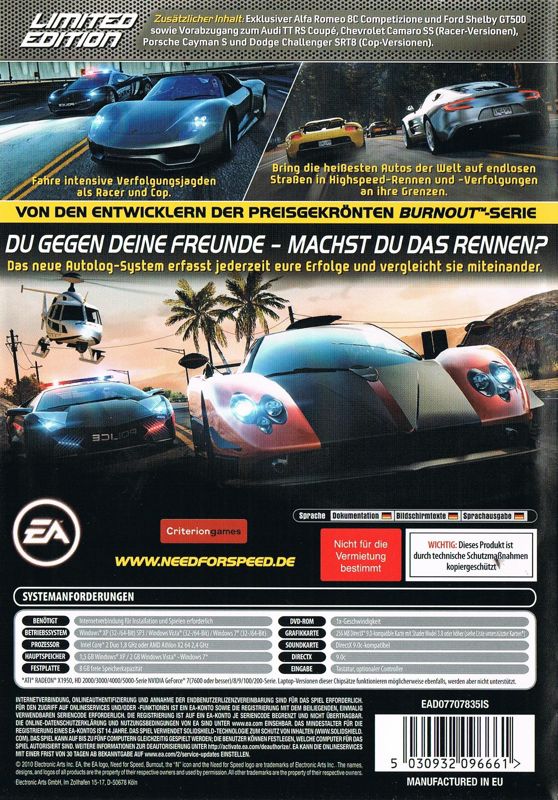 Back Cover for Need for Speed: Hot Pursuit (Limited Edition) (Windows)