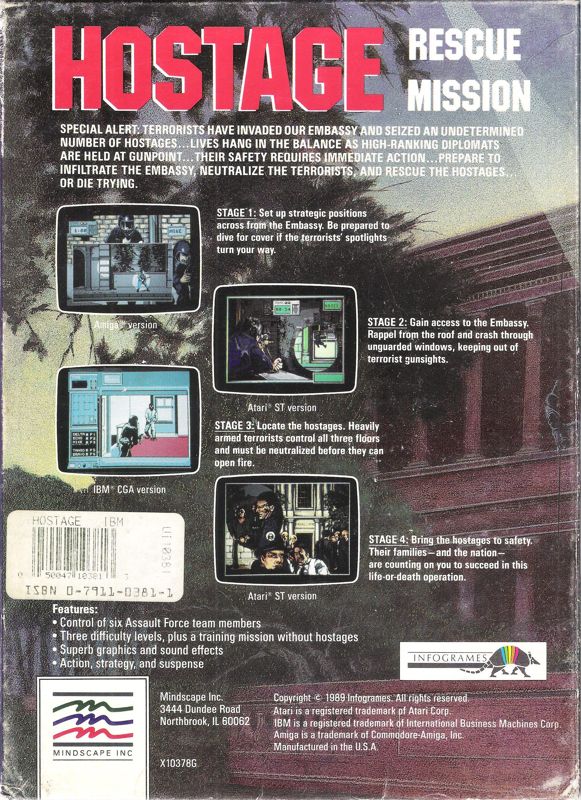 Back Cover for Hostage: Rescue Mission (DOS)