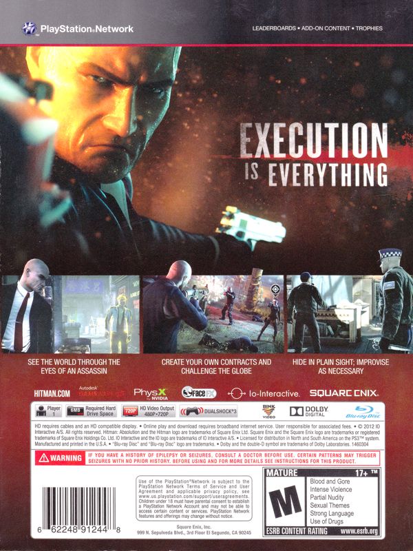 Back Cover for Hitman: Absolution (Professional Edition) (PlayStation 3)